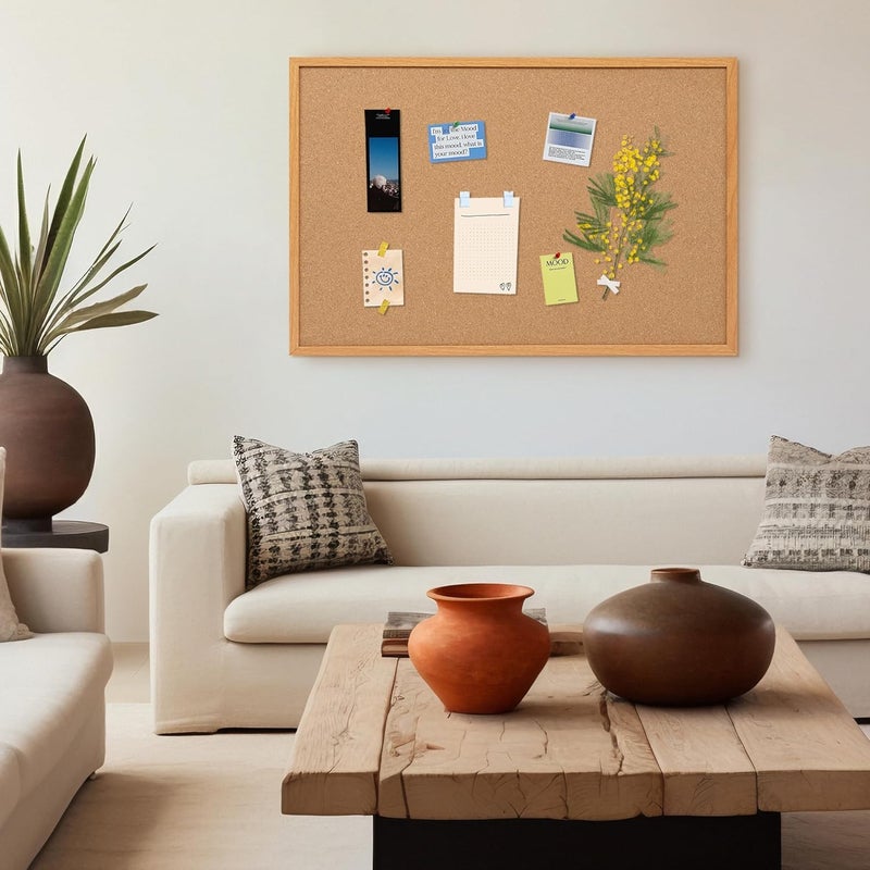 Board2by Cork Board Bulletin Board 30 x 42, Oak Framed 4x3 Corkboard, Office Board for Wall Decor, Large Wall Mounted Notice Pin Board with 15 Push Pins for School, Home & Office - Image 2